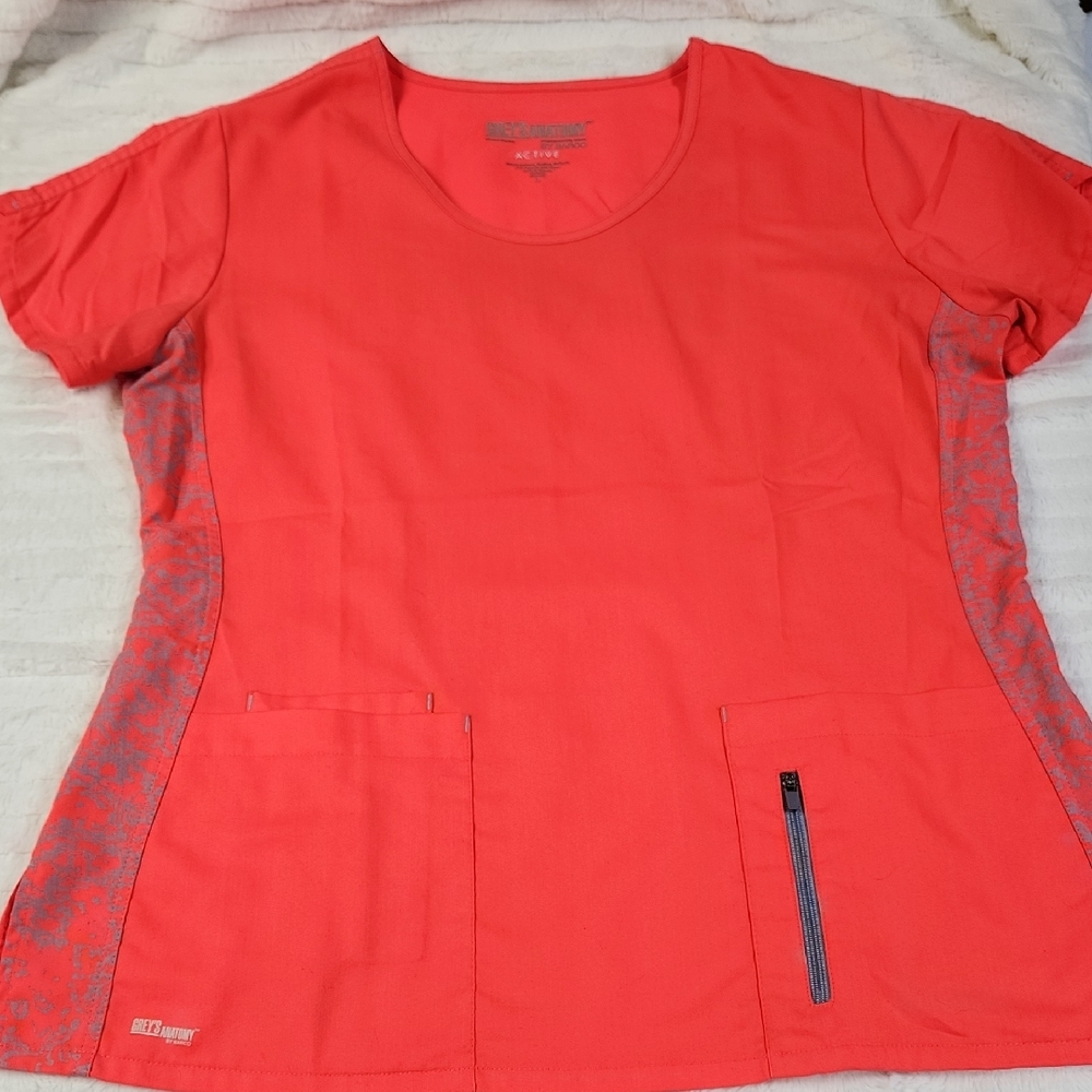 Grey's Anatomy Scrub Top, Coral, Large